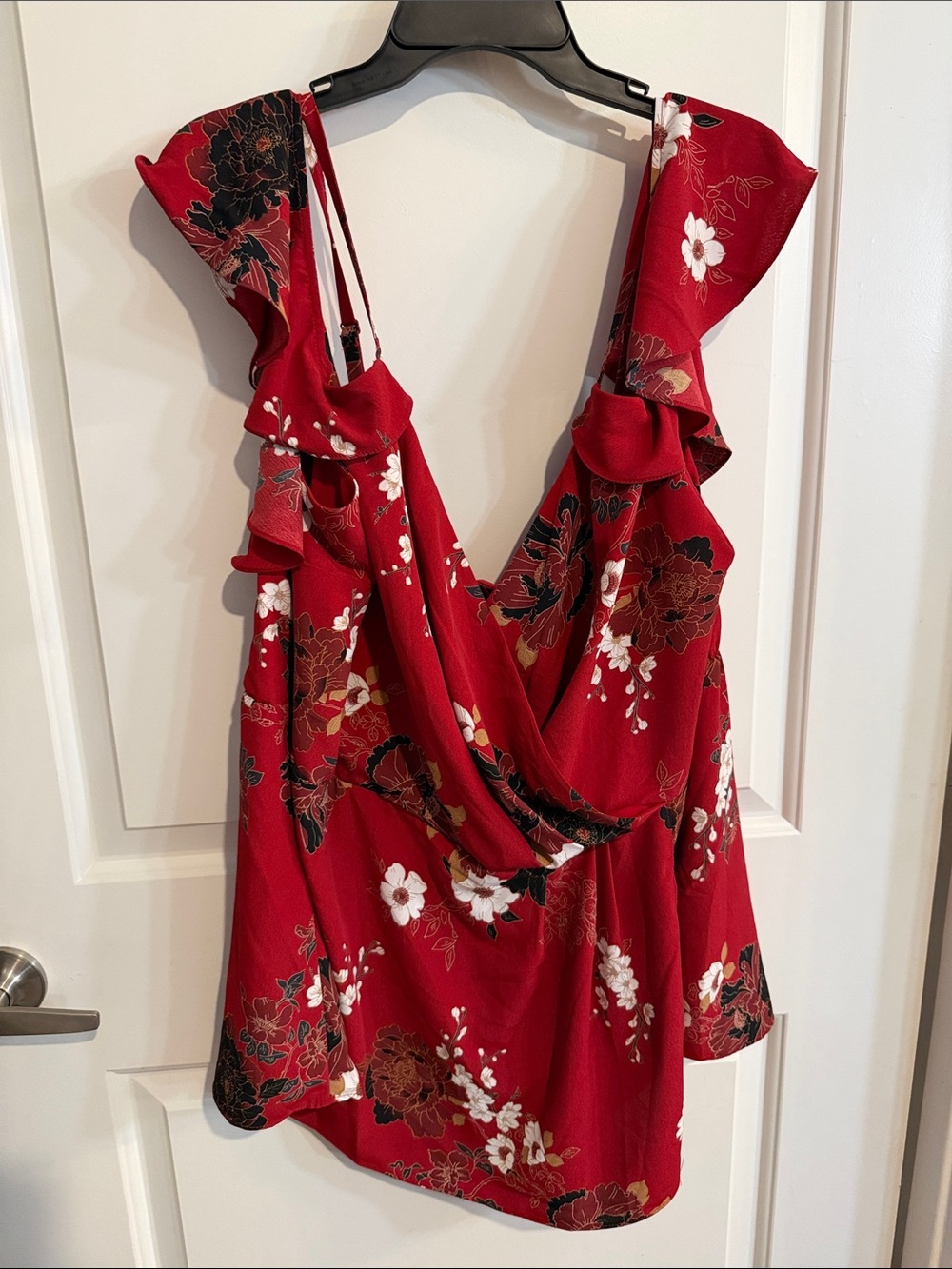 City Chic Red Floral Ruffle V-Neck Top